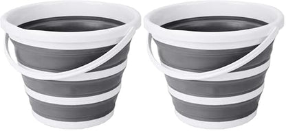 Eurow Indoor and Outdoor Collapsible Bucket with Handle, 10 Liters, 2.6 Gallons, Gray and White (Pack of 2) - size: 13.2” x 13” x 9.6” (Pack of 2)