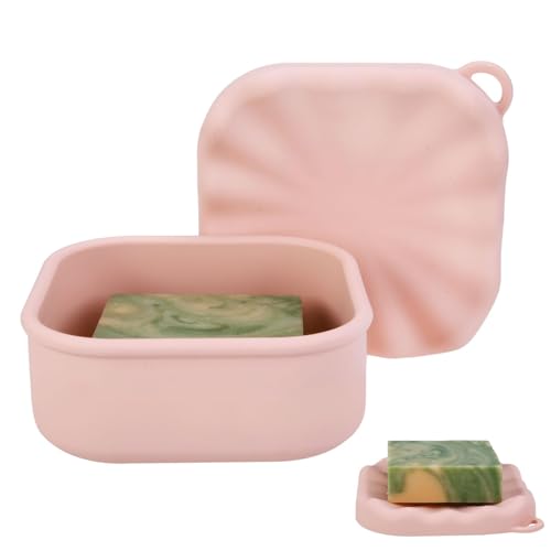 Travel Soap Case, Leakproof Soap Box Container, Square Shampoo Bar Case with Draining Layer, Slip-Resistant Portable Bar Soap Holder for Travel, Camp, Gym (Peach Pink) - color: Peach Pink