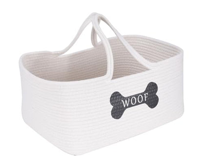Dog Toy Basket, Cotton Rope Pet Storage Bin with Handles, Woven Organizer for Dog Toys, Leashes, Blankets, Grooming Supplies, Living Room Bedroom, Beige
