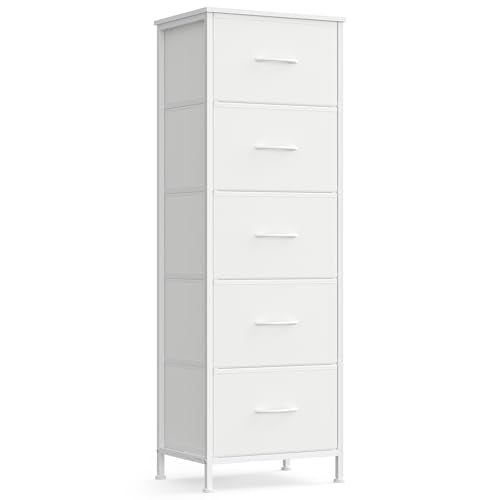 SONGMICS BELLAH Collection - Dresser for Bedroom, Chest of Drawers, Storage Organizer Unit, Closet, Entryway, Steel, 5 Drawers, Modern, Cloud White and Snow White ULGS315W01S - color: Cloud White + Snow White, size: 11.8"D x 15.6"W x 45.9"H (5 Drawers)