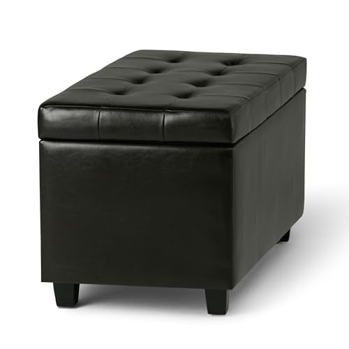 SIMPLIHOME Cosmopolitan Storage Ottoman - 34 inch Wide Upholstered Vegan Leather Rectangle Storage Ottoman Bench in Tanners Brown, Transitional Tufted Ottoman for Living Room with Lift-Up Lid - color: Tanners Brown