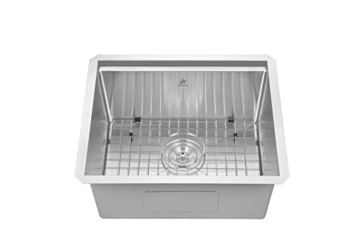 STARSTAR Workstation Ledge Undermount Single Bowl 304 Stainless Steel Kitchen Sink, With Grid, Colander, Cutting Board (21 x 18) - size: 21 x 18