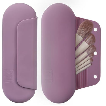 AGIKET Silicone Makeup Brush Holder Travel Cosmetic Bag：Soft Portable Cosmetic Face Brushes Holder with Upgrade Anti-Fall Out Magnetic Closure, Large Travel Makeup Brush Case - Light Purple - color: Light Purple, style: Brush Holder