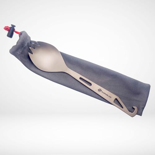 FlipFuel Titanium Spork – Ultralight Backpacking & Camping Utensil, Reusable Travel & EDC Spork with Multi-Function Hook