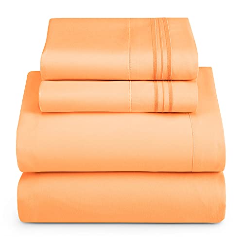 Hearth & Harbor Twin Size Sheets - 3 Piece Bed Sheet Set, Hotel Luxury Double Brushed Bed Sheets - Extra Soft Bedding Sheets & Pillowcases, Twin, Apricot Orange - color: Apricot Orange, size: Twin