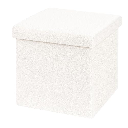 B FSOBEIIALEO Small Storage Ottoman Cube Sherpa Ottomans Foot Rest, Foldable Boucle Ottoman, Faux Teddy Fur, Cream White 15"x15"x15" - color: White, size: 15"x15"x15"