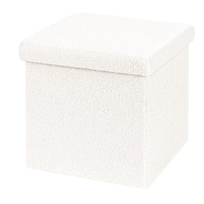 B FSOBEIIALEO Small Storage Ottoman Cube Sherpa Ottomans Foot Rest, Foldable Boucle Ottoman, Faux Teddy Fur, Cream White 15"x15"x15" - color: White, size: 15"x15"x15"