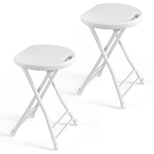 Folding Stool, 18 Inch Foldable Stool with Handle & Steel Frame, Pack of 2 Folding Bar Stools, 440lbs Sturdy Foldable Lightweight Metal Chair for Camping, Indoor and Outdoor, White - color: White, size: 18-inch Pack of 2