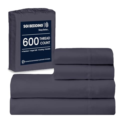 SGI bedding Full XL Bed Sheets Set – Premium 600 TC Egyptian Cotton, Crisp Cooling Sateen Weave, Extra Soft Hotel Collection, Fits Mattresses Up to 16 Inch Deep, Breathable Long Lasting – Dark Grey - color: 03 - Dark Grey, size: Full XL