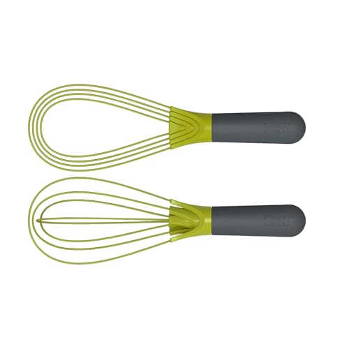 Joseph Joseph Twist Whisk 2-In-1 Collapsible Balloon and Flat Whisk Silicone Coated Steel Wire, Gray/Green - color: Gray/Green