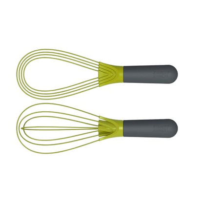 Joseph Joseph Twist Whisk 2-In-1 Collapsible Balloon and Flat Whisk Silicone Coated Steel Wire, Gray/Green - color: Gray/Green