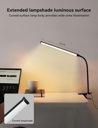 2 Pack LED Desk Lamp with Clamp,Eye-Friendly Clip on Lights for Home Office Study Reading,3 Modes 10 Brightness,Long Flexible Goose-Neck,Swing Arm Architect Task Table Lamps USB Usage - color: Black, size: 12.2inch/2 pack