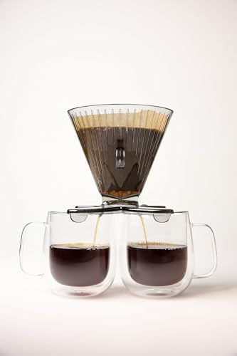 DIVVI Dual Cup Pour Over Coffee Dripper – Brew One or Two Cups at Once, No Carafe Needed, 25 Pack Coffee Cone Filters #4, 100% BPA-Free Tritan, Portable & Dishwasher Safe Pour Over Coffee Maker