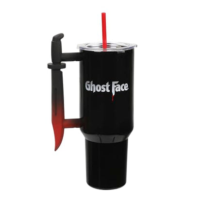 Bioworld Ghostface Text and Logo 40 Oz. Stainless Steel Tumbler With Dagger Handle - color: Ghostface Text and Logo