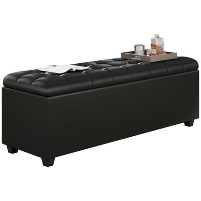 38-inch Black Faux Leather Storage Ottoman Bench with Seat & Footrest Function - End of Bed Bench for Bedroom, Living Room & Entryway - color: Black1
