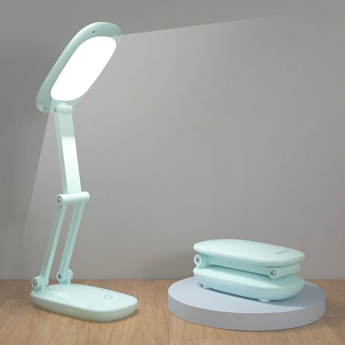 Akejrym LED Desk Lamp for Office Home & Battery Operated Lamp Rechargeable Lamp Foldable & Portable Light, [2-Fold Bracket] 3 Brightness Dimmable Small Desk Lamp Wireless Reading Lamp (Green) - color: Green