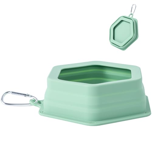 No Splash Dog Travel Bowls for Cars, Spill Proof Collapsible Dogs Water and Food Feeder Dispenser Integrated Molding Portable Cat Dish for Pet Vehicle Road Trips (Morandi Green) - color: Morandi Green