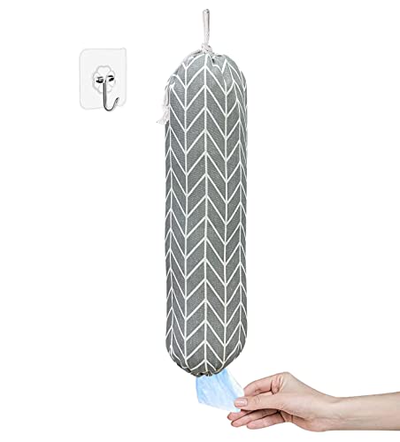 Wall Mount Plastic Grocery Bag Organizer/Holder,Washable Shopping Bags Carrier,Storage Dispenser for Home Kitchen Travelling, Free Adjustment with Drawstring, Large, Gray, 22x9" - color: gray