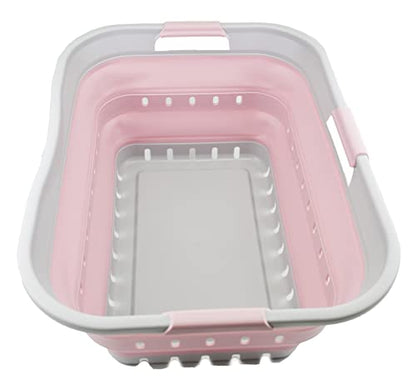 SAMMART 42L (11 gallon) Collapsible Plastic Laundry Basket - Foldable Pop Up Storage Container/Organizer - Portable Washing Tub - Space Saving Hamper/Basket (Grey/Pale Pink) - color: Grey/Pale Pink