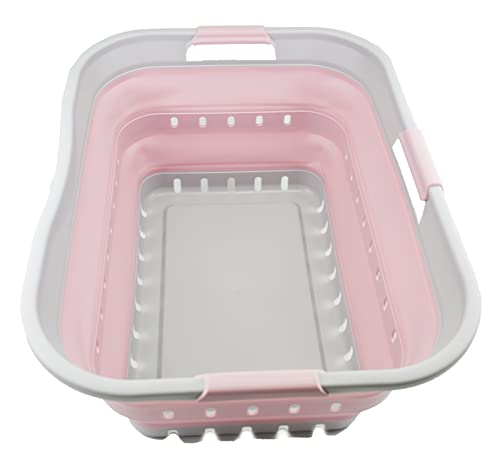 SAMMART 42L (11 gallon) Collapsible Plastic Laundry Basket - Foldable Pop Up Storage Container/Organizer - Portable Washing Tub - Space Saving Hamper/Basket (Grey/Pale Pink) - color: Grey/Pale Pink