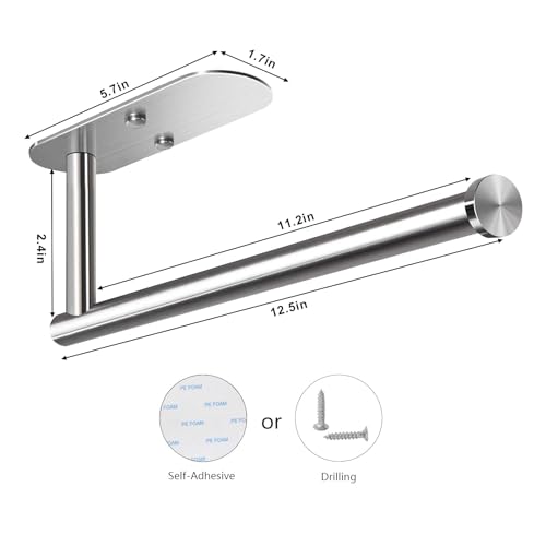VAEHOLD Adhesive Paper Towel Holder Under Cabinet Mount, Wall Mounted Paper Towel Roll Holder for Kitchen Paper Towel, Stainless Steel（Silvery） - color: Silver