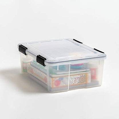 IRIS USA WeatherPro 31 Qt Storage Bins with Lids, 6 Pack, BPA-Free Plastic Gasket Box with Tight Latch and Seal, Stackable Nestable Tote Tub - Clear/Black - size: 31 Qt, style: 6 Pack