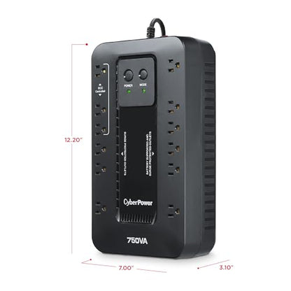 CyberPower EC750G Ecologic UPS Battery Backup and Surge Protector, 750VA/450W, 12 Outlets, ECO Mode, Compact, UL Certified - style: 750VA
