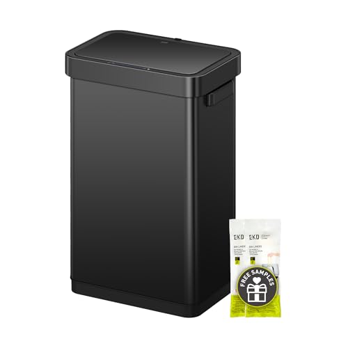 EKO Deluxe Mirage-T 50 Liter / 13.2 Gallon Touchless Rectangular Motion Sensor Trash Can, Matte Black Stainless Steel Finish - size: Deluxe 50L - Matte Black