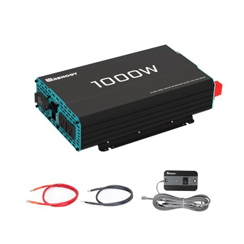 Renogy 1000W Pure Sine Wave Inverter 12V DC to 120V AC Converter for Home, RV, Truck, Off-Grid Solar Power 110V with Built-in 5V/2.1A USB Port, Hardwire Remote Controller - size: 1000W(No BT & ATS)