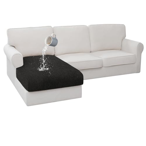 Waterproof Couch Cushion Covers, Stretch Sectional L Shape Chaise Lounge Sofa Slipcover Washable Elastic Non-Slip Furniture Protector for Pets Kids (Chaise, Black) - color: Black, size: Chaise Cover