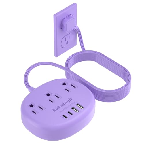 Purple Extension Cord - 10 FT Flat Power Strip, 1625W Cute Extension Cord with 3 AC Outlet 4 USB (24W/4.8A), Compact for Cute Purple Kawaii Lavender Desk Accessories - color: purple, size: 10FT