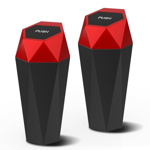 Auto Dynasty Car Trash Can with Lid, Red Car Garbage Can Cup Holder for Interior, 2 Pack Mini Leakproof Garbage Can, Multipurpose Storage Organizer for Vehicle Home Office - color: Red, size: 2 pcs