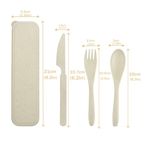 Wheat Straw Utensils Set with Case, Reusable Travel Cutlery Set with Spoon Fork Knife, BPA-Free Portable Flatware for Camping, Hiking & Picnic (Beige) - color: Beige