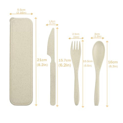 Wheat Straw Utensils Set with Case, Reusable Travel Cutlery Set with Spoon Fork Knife, BPA-Free Portable Flatware for Camping, Hiking & Picnic (Beige) - color: Beige