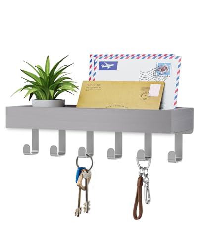 Key Holder Wall Mount Adhesive Magnetic - Hanging Key Hooks with Mail Organizer Tray for Wallet House Accessories - Keys Hanger Rack with Shelf for Camper Entryway Door Home Living Room Decor Grey - color: Gray, size: Medium