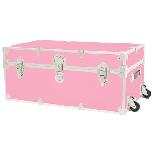 Rhino Trunk & Case Classic Large Trunk With Wheels 32"x18"x14", 1500+ lbs Capacity - Many Colors, Soft-Close Lid. Strong, USA Made Summer Camp Footlocker and Secure College Dorm Storage Chest - color: Pink, size: 32" With Removable Wheels