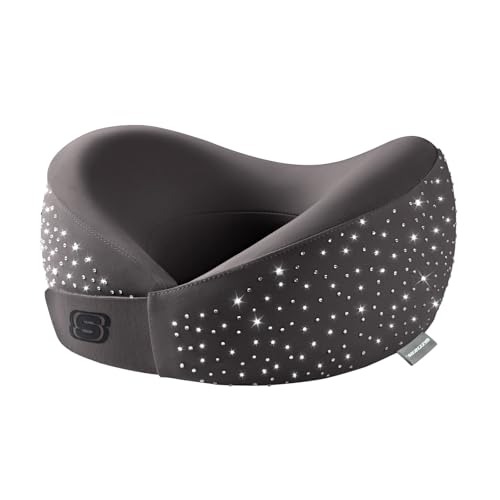 Skechers Shining Rhinestone Neck Pillow for Traveling,Memory Foam Bling Diamond Travel Neck Pillow for Airplane Travel Pillow for Flight Headrest Sleep, Portable Plane Accessories,Gray - color: Gray