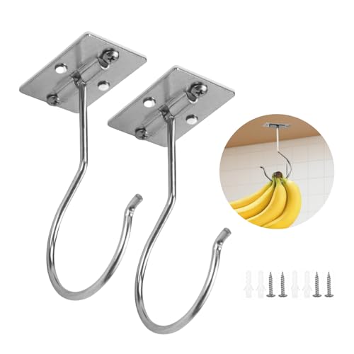 2PCS Banana Hook Under Cabinet,Adhesive Bananas Hanger with Fordable Design,Durable Metal Banana Holder for Hanging Bananas,Kitchen Organization Or Multi-Purpose Home Us(Silver) - size: 2 Pieces
