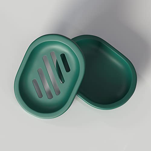 Topsky 2 Pcs Soap Dish for Shower, Double Layer Draining Soap Savers with Drip Tray - Dark Green - color: Dark Green