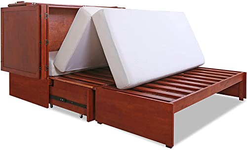 Daily Delight Murphy Cabinet Chest Bed with Charging Station & 6" Memory Foam Mattress, Queen (Cherry) - color: Cherry