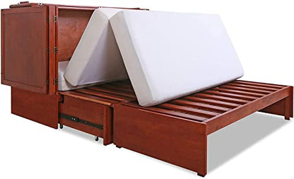 Daily Delight Murphy Cabinet Chest Bed with Charging Station & 6" Memory Foam Mattress, Queen (Cherry) - color: Cherry