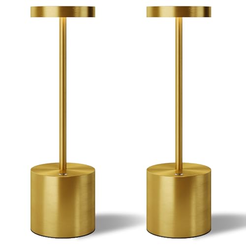 TBBGA LED Cordless Table Lamps Set of 2,5000 mAh Rechargeable Table lamp,3 Color Stepless Dimming Portable Outdoor Table Lamp,Table Light for Party/Restaurant/Cafe/Patio.(Gold) - color: Gold2