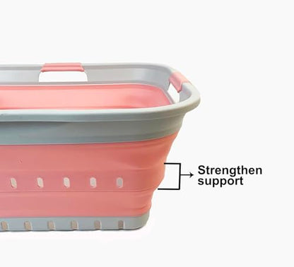 SAMMART 42L (11 gallon) Collapsible Plastic Laundry Basket - Foldable Pop Up Storage Container/Organizer - Space Saving Hamper/Basket (Grey/Quartz Pink) - color: Grey/Quartz Pink