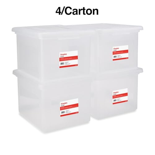 STAPLES Plastic File Box with Snap Lid, Letter/Legal Size, Clear, 4/Carton - color: Clear, size: 4 Pack, style: Box (Snap Lid)