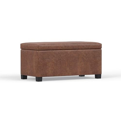 SIMPLIHOME Dover Storage Ottoman Bench - 36 inch Wide Upholstered Vegan Leather Rectangular Lift-Top Ottoman in Distressed Umber Brown, Contemporary Bench for Living Room with Safety Hinges - color: Distressed Umber Brown