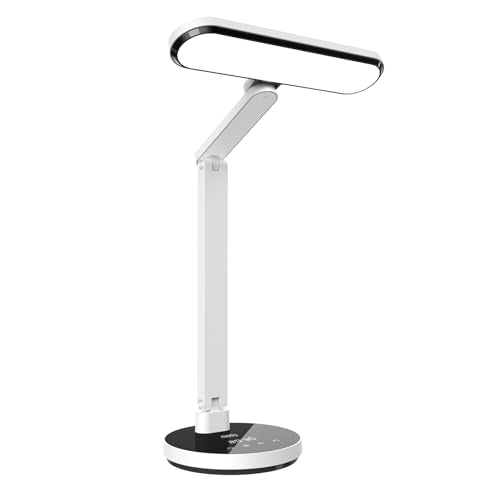 Miady LED Desk Lamp Stepless Dimming for Office Home, 15/30/45 Minutes Auto-Off Timer, 6 Lighting Brightness Levels with Adjustable Arm, Eye-Caring Reading Light for Table Bedroom Study