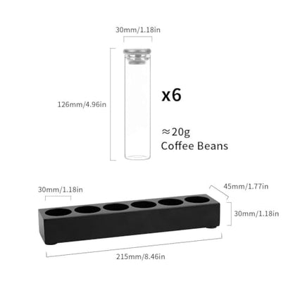 watchget Coffee Bean Container 6PCS Silver Coffee Bean Cellars Tubes Single Dose Coffee Bean Storage with One-Way Exhaust Valve & Black Stand & Silicone Funnel- Organized Storage Solution - color: Silver Aluminum Lid 6PCS