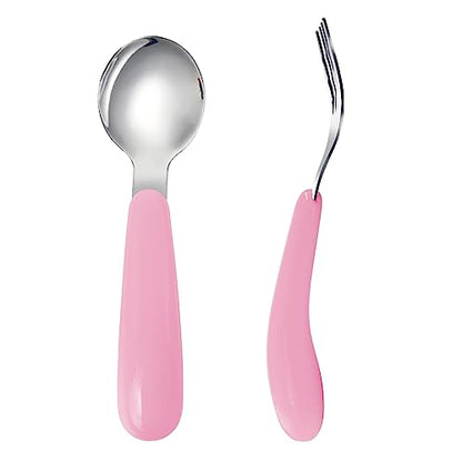 VANRA 2 Pieces Toddler Fork and Spoon Set with Travel Case 18/8 Stainless Steel Toddler Utensils Kids Silverware Children Flatware Child Cutlery Set for School Lunch Box (Pink) - color: Pink