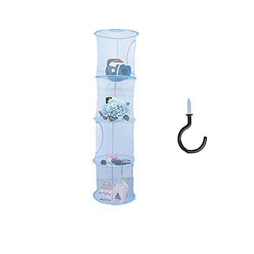 4 Tier Storage Organizer,43.5 x12 Inch Hanging Mesh Storage Basket with 2 Inch Screw-in Hooks,Folding Basket for Toys or Store Gloves,Shawls, Hats and Mittens, Attaches Easily to Any Rod (Blue) - color: Blue