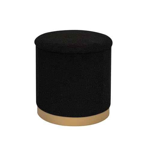 B FSOBEIIALEO Ottoman with Stroage, Round Boucle Storage Ottoman with Gold Plating Base,Foot Rest Stool for Dorm Room, Living Room Black, 14.76"x14.76"x16.34" - color: Black, size: 14.76x14.76x16.34 inches